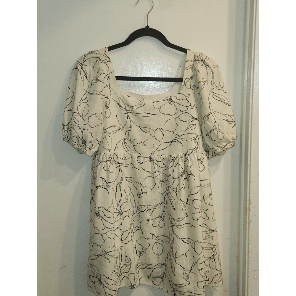 Lumiere Women's‎ Small Ivory/ Black Flowered Baby Doll Dress With Puff Sleeves